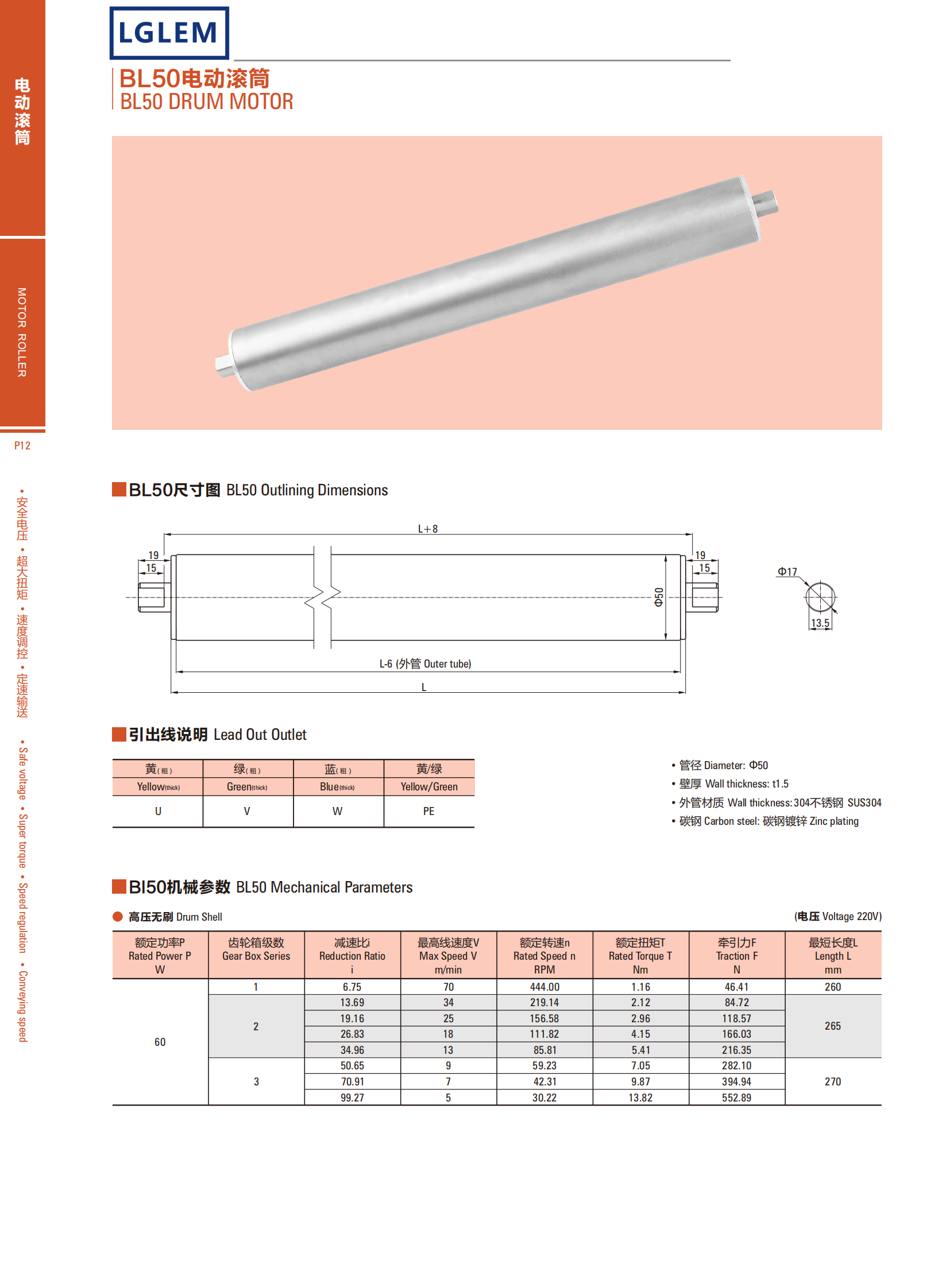 BRUSHLESS DC DRUM MOTOR  BL50 Permanent Magnet High Voltage