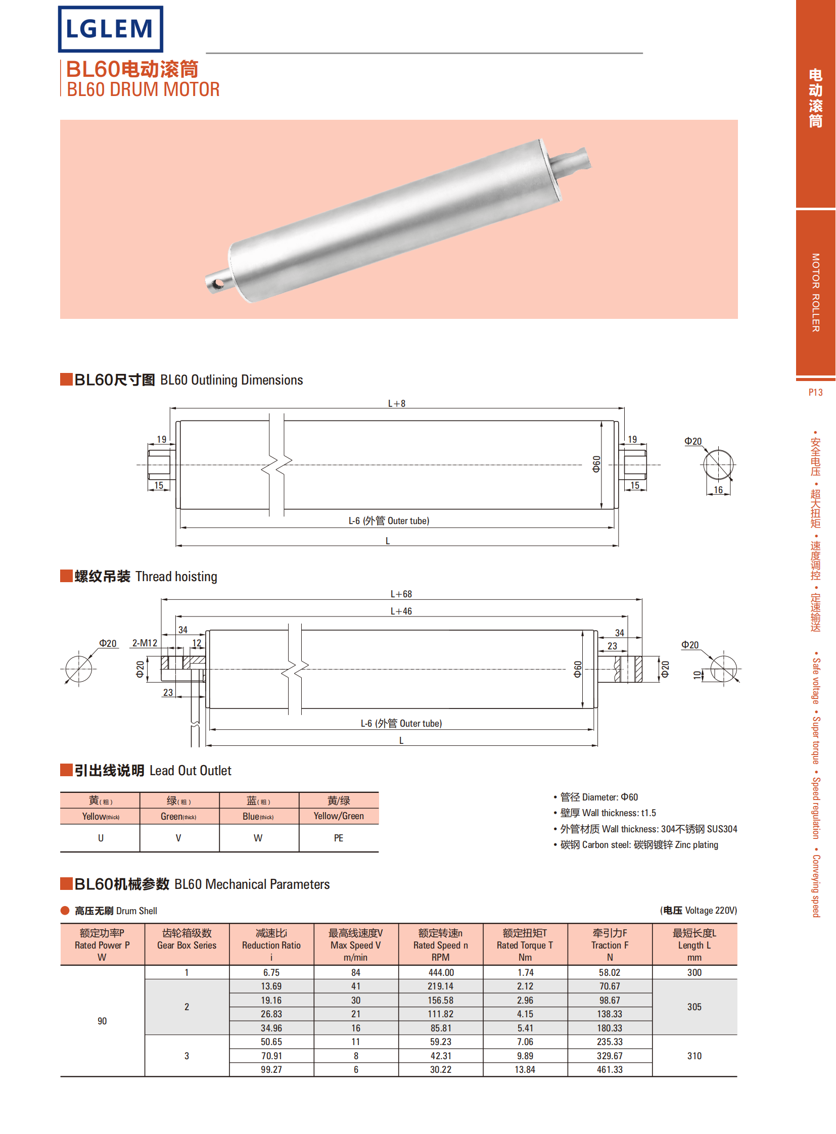 BRUSHLESS DC DRUM MOTOR  BL60 Permanent Magnet High Voltage