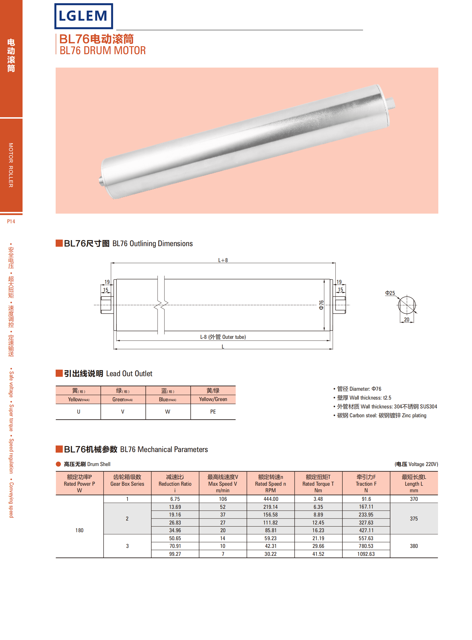 BRUSHLESS DC DRUM MOTOR  BL76 Permanent Magnet High Voltage