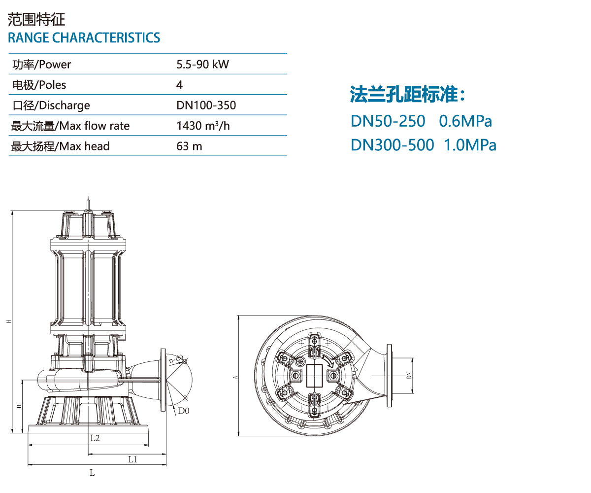 WQ series four-stage motor sewage and waste submersible electric pump