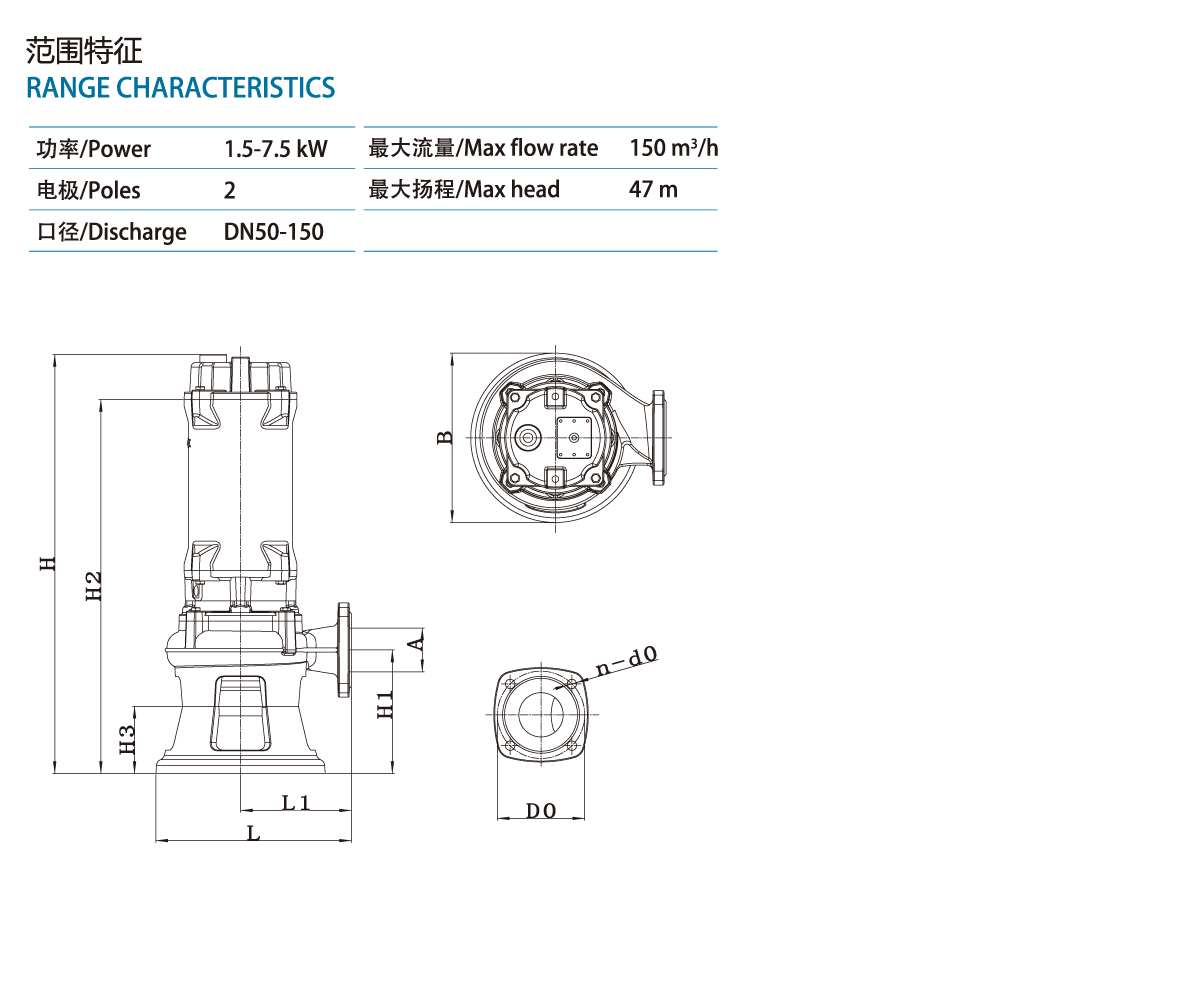 WQB series two-pole motor sewage and waste submersible electric pump