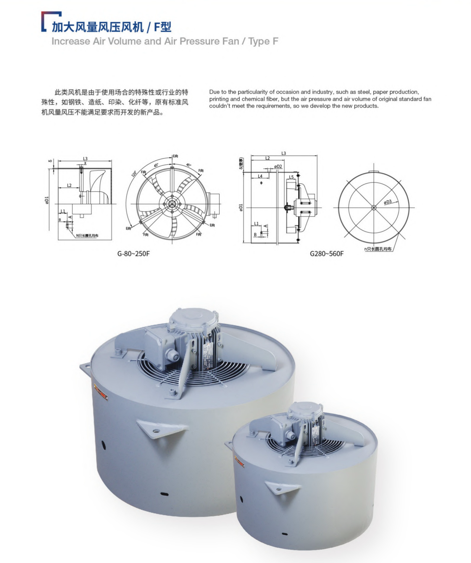 Increase Air Volume and Air Pressure Fan Type F